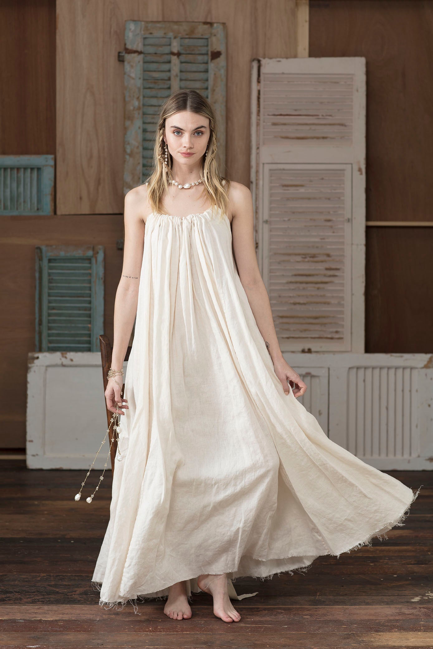 ワンピース andmary Lona ribbon long dress beige ANDMARY】Lona ribbon long dress