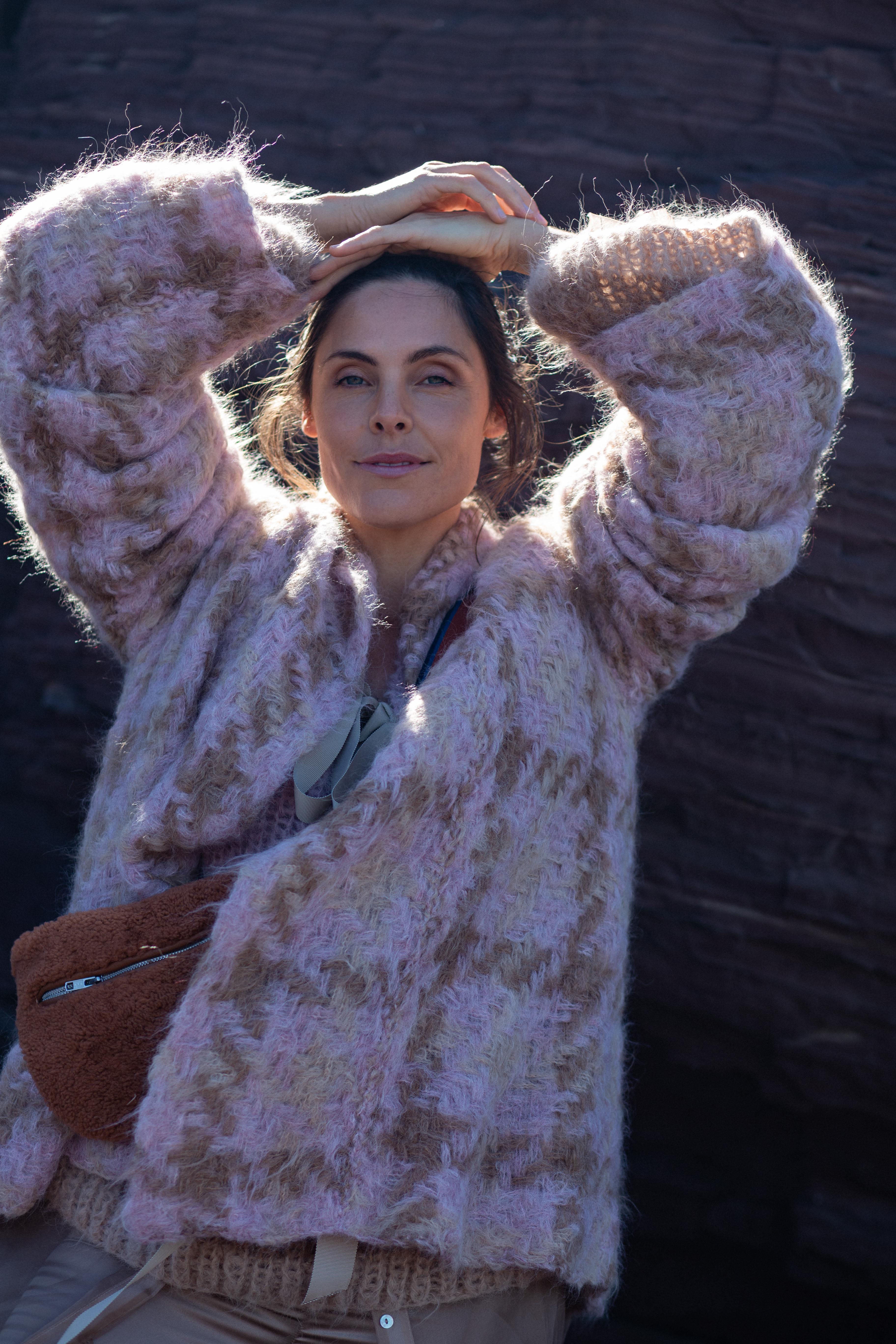 Hand Loom Houndstooth Swing Jacket (Alpaca) - Pink + Nude – Amano