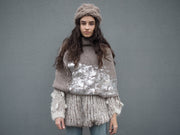 Hand knit cable beanie - Mushroom Alpaca wool
