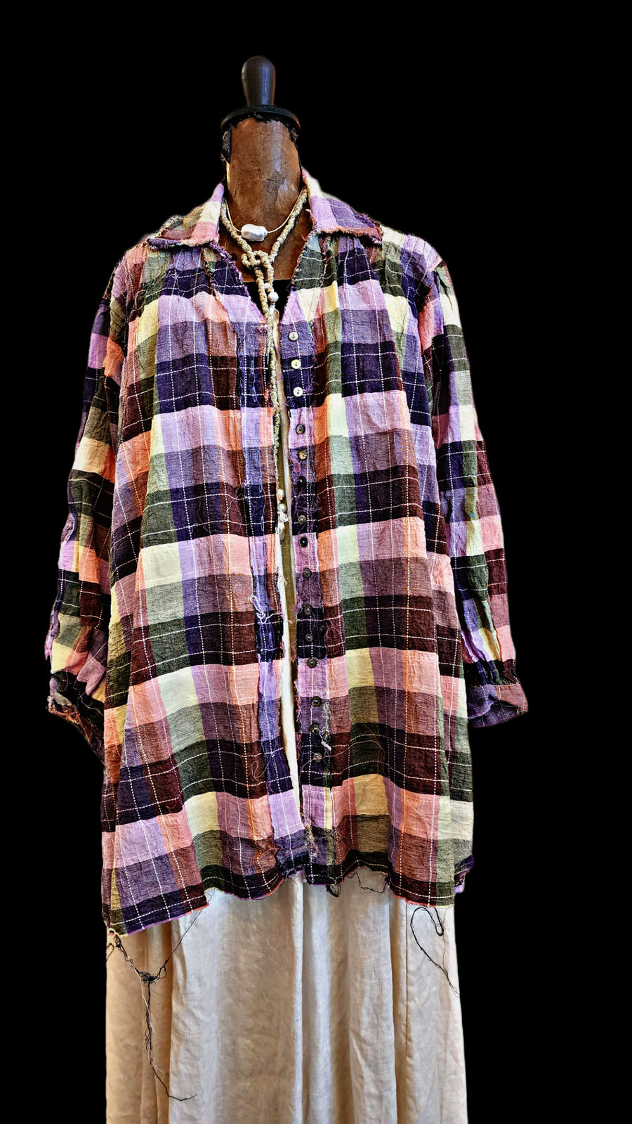 Amano Pintuck Shirt (LinenCot) - Check lilac