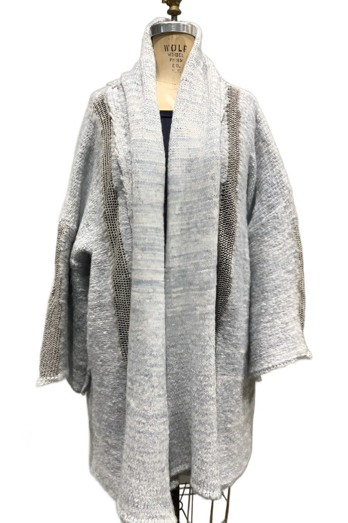 Alpaca kimono style cardigan with mesh detail - Skyblue/natural