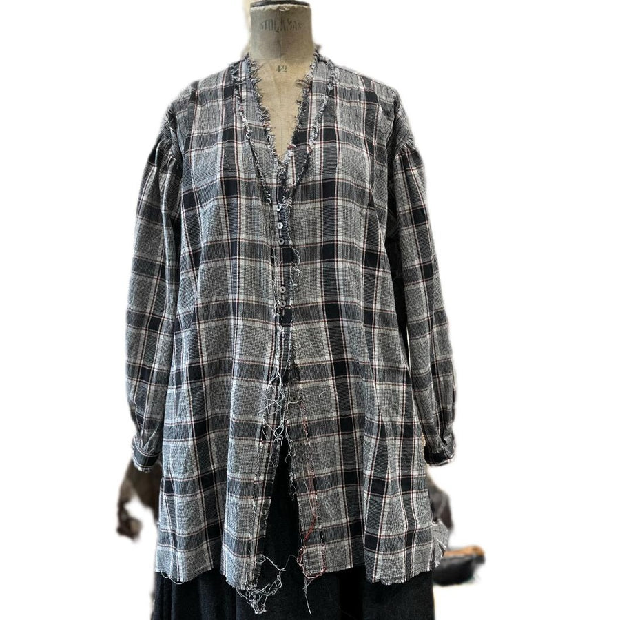 Amano Pintuck Shirt (Linen) - tartan Check