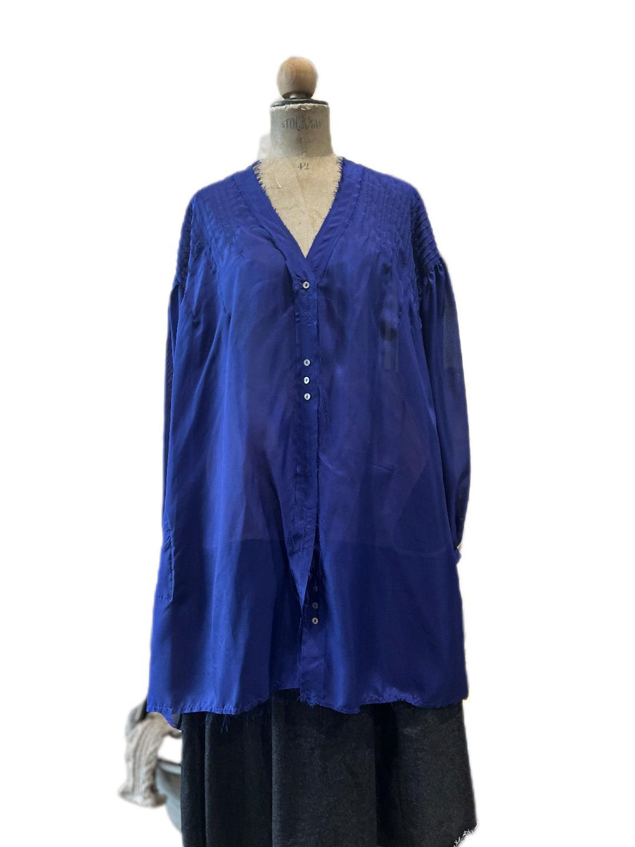 Amano silk pin-tuck shirt - cobalt blue