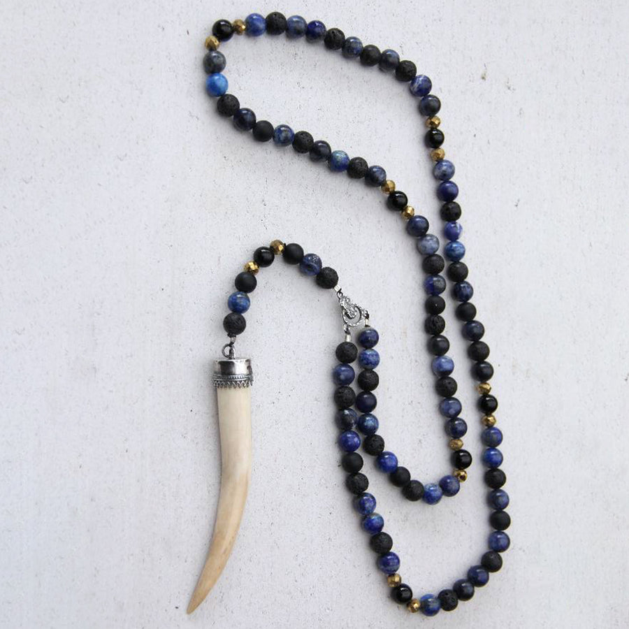 Blue Bone Handcrafted Prayer Beads (Lava Stone, Lapis Lazuli, Agate) | Emma Rea