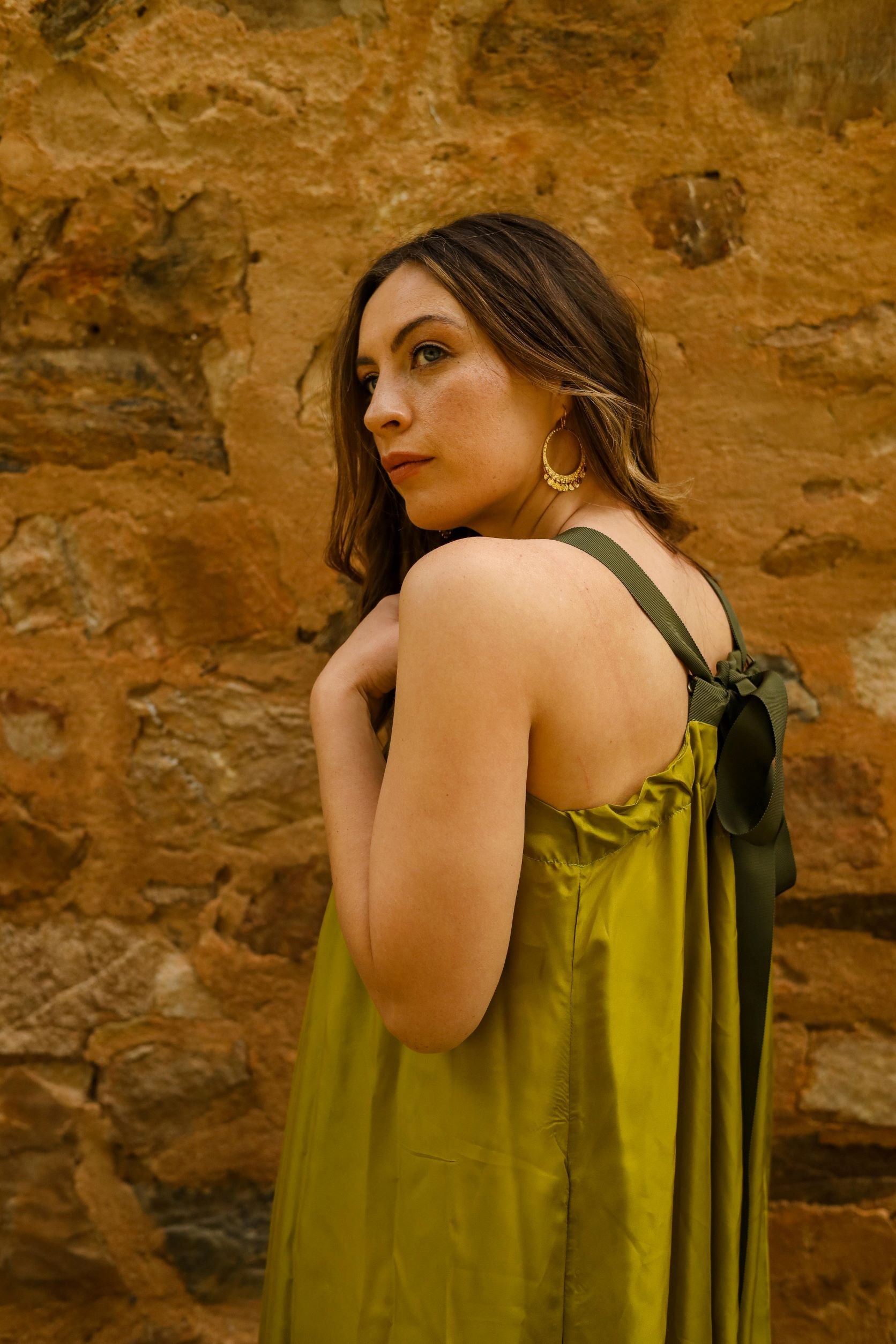 green georgette dress Emerald Green georgette long dress main image 0