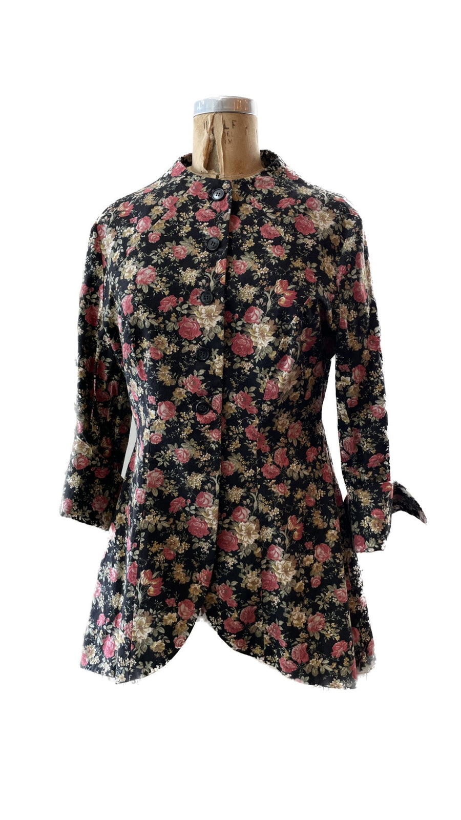 Long Line Tux Jacket - Floral, Acid Washed