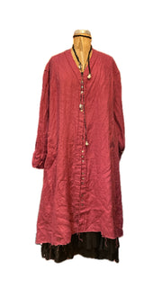 Pin-tuck duster / shirt dress - Linen MAGENTA