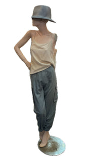 Cargo style pant with elasticated waistband - Raw silk