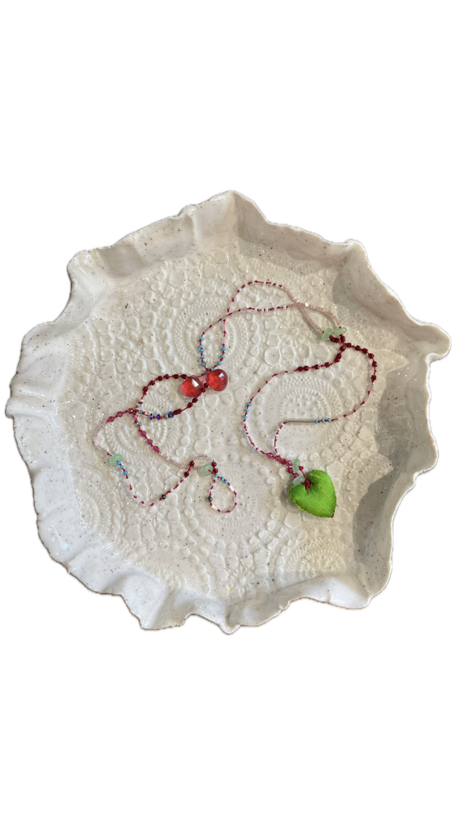 Antonis Rossi Embroidered Heart on a string of semi precious stones
