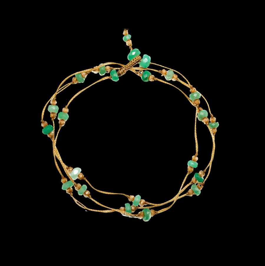 Loopy Duo Bracelets -Chrysoprase and Champagne quartz