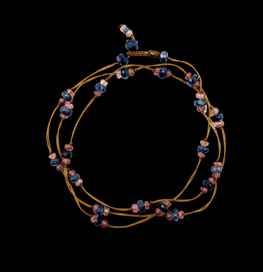 Loopy Duo Bracelets / Necklace - Saphire With Pink Tourmaline