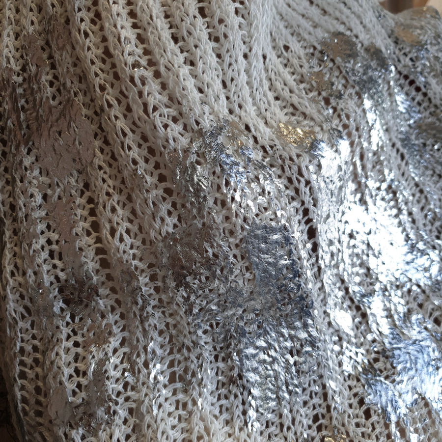 Hand Knit Shrug (Linen) W/ Foil Print - Sage