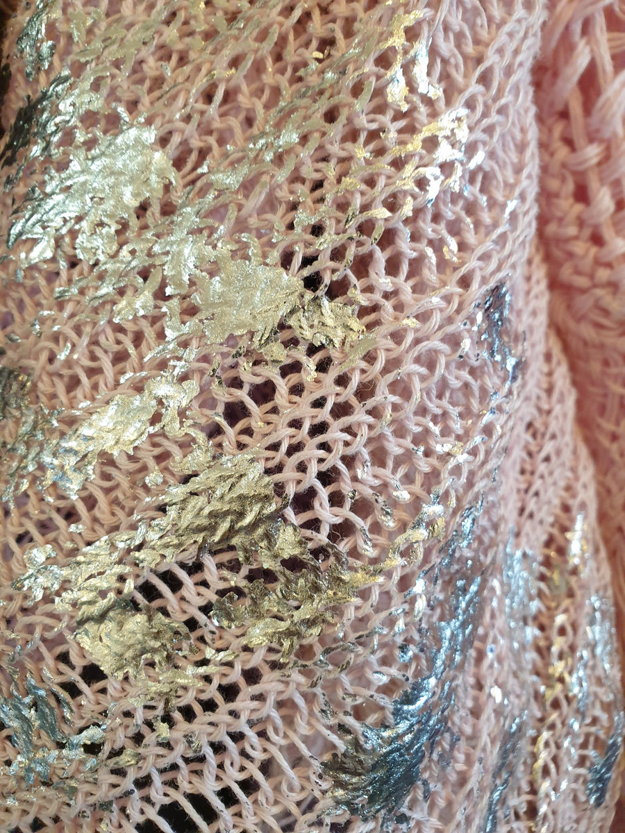 Hand Knit Shrug (Linen) W/ Foil Print - Sage