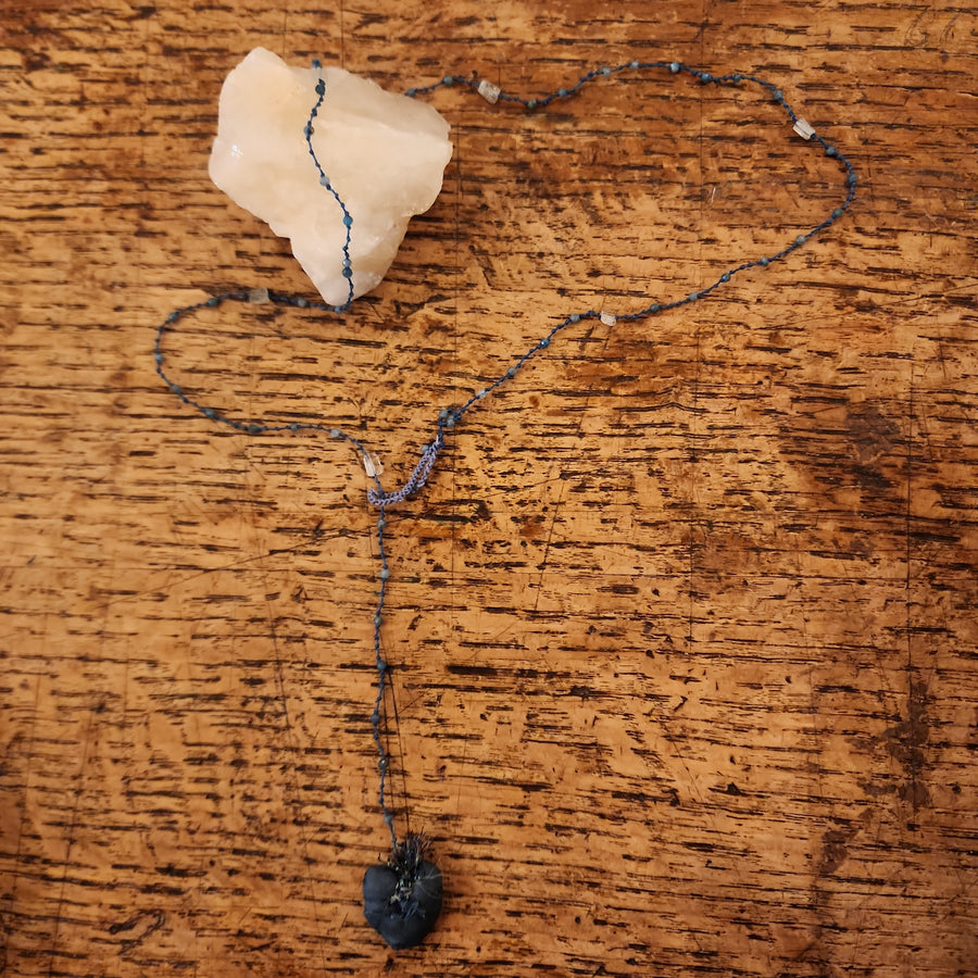 Embroidered Heart on a string of semi precious stones by Antonia Rossi