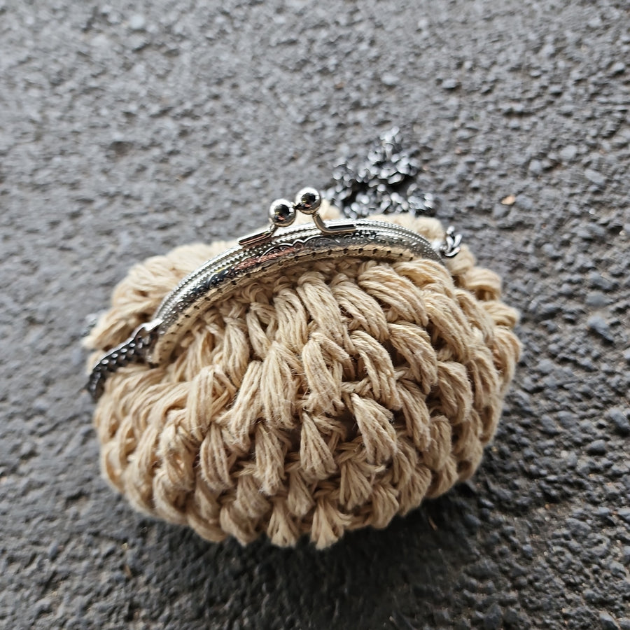 Hand Crochet Linen Purse Mini - Wheat