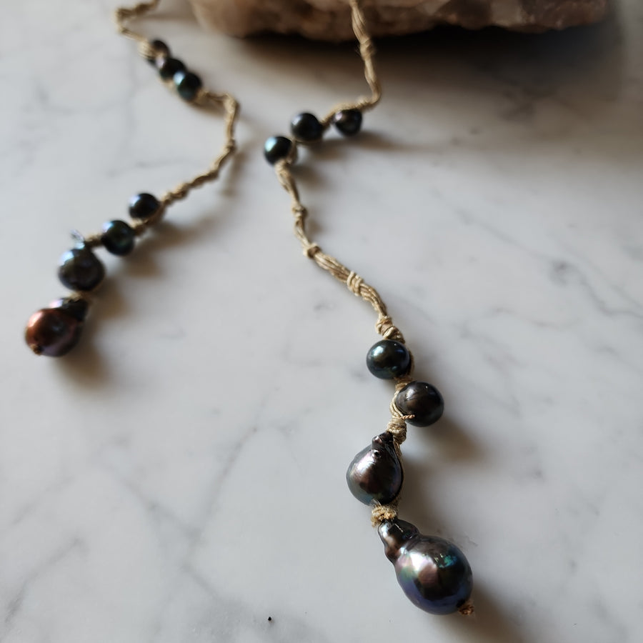Mela multi pearl necklace on silk thread - Black pearls