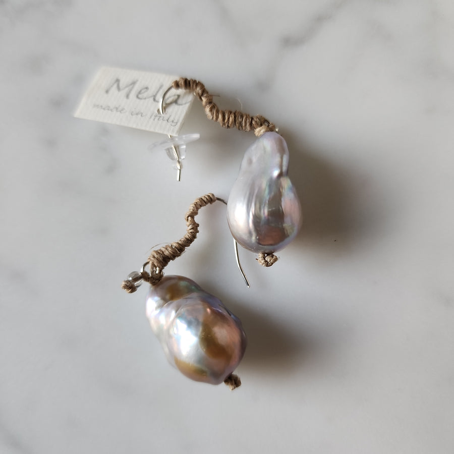 Single drop baroque pearl earrings - silver grey