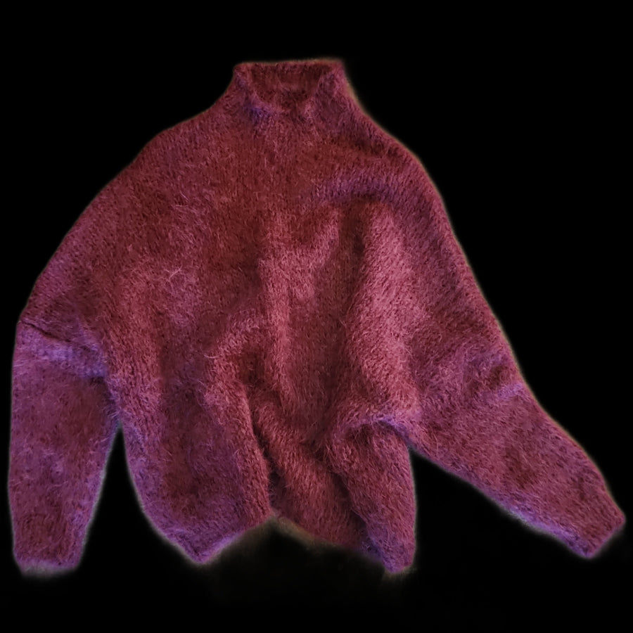 Hand-Knit Crew Neck Sweater Alpaca - Purple