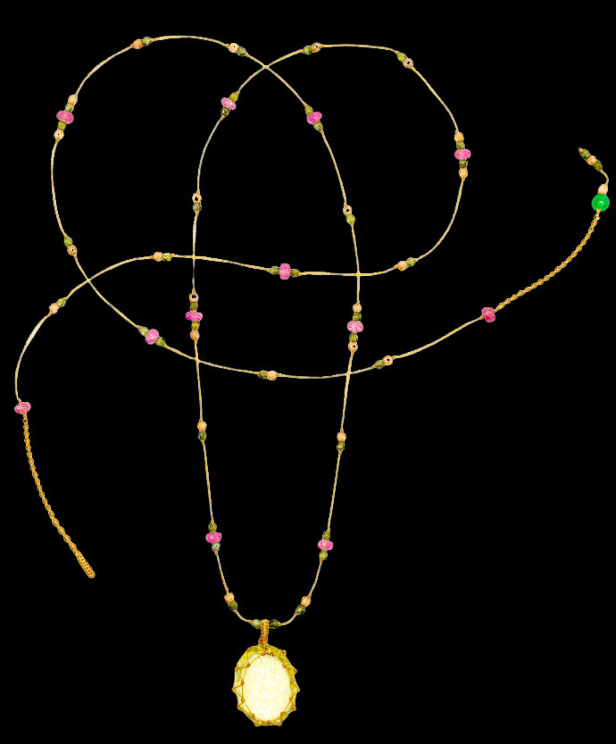 Long Tibetan  Necklace - Lemon Topaz