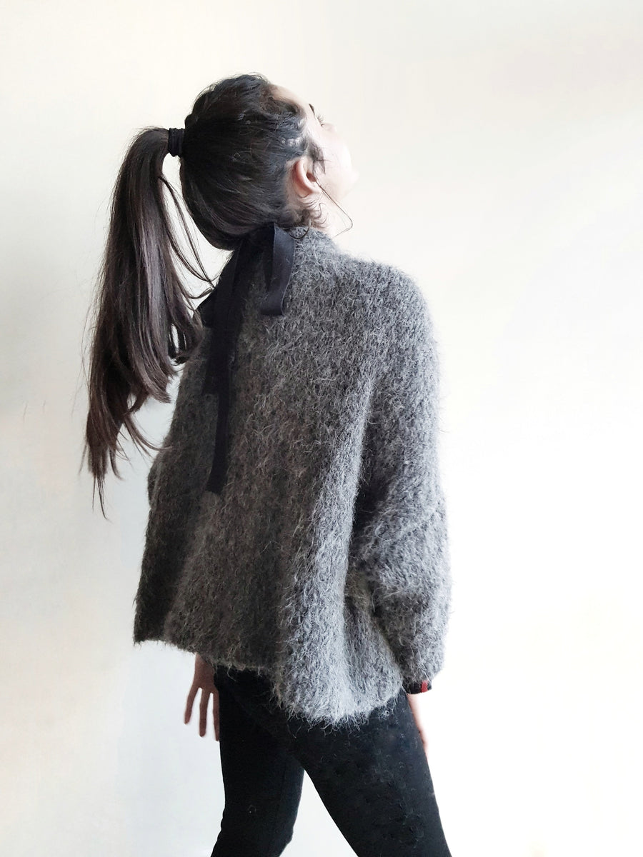 Hand Knit Batwing Sweater With Tie Back (Alpaca) - Red