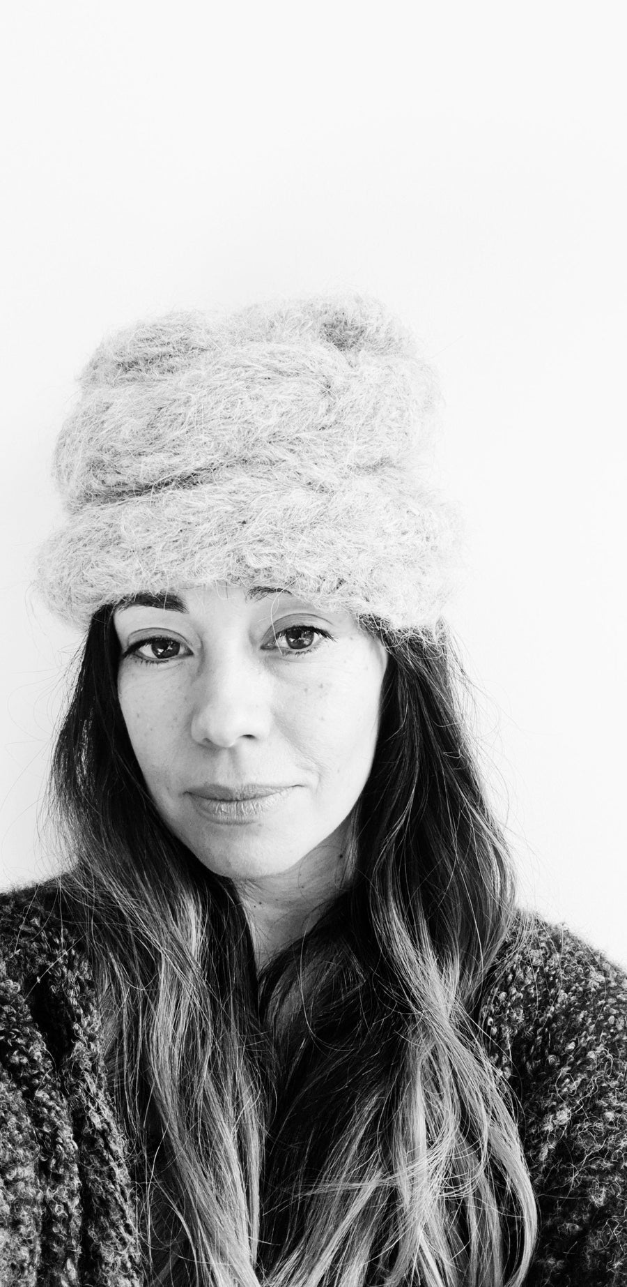 Hand Knit Cable Beanie Style Hat - (Alpaca) Grey Marble