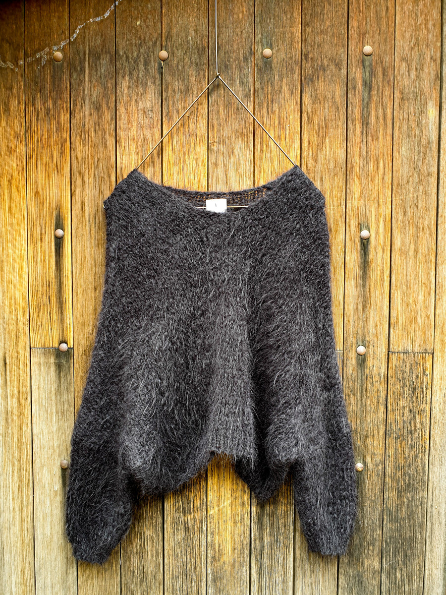 Hand Knit Batwing Sweater (Alpaca) - Candy Pink