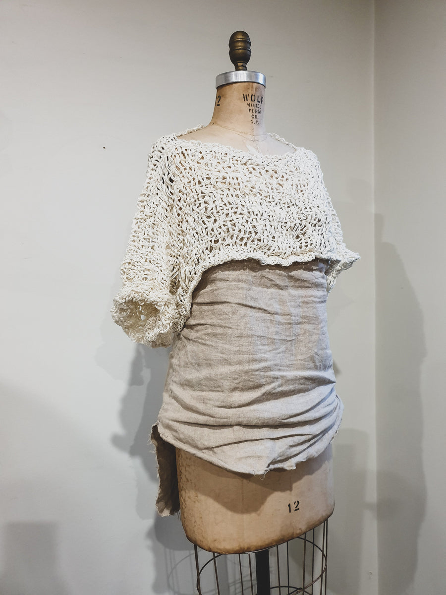 Hand Loom Crop Top (Linen) Ecru
