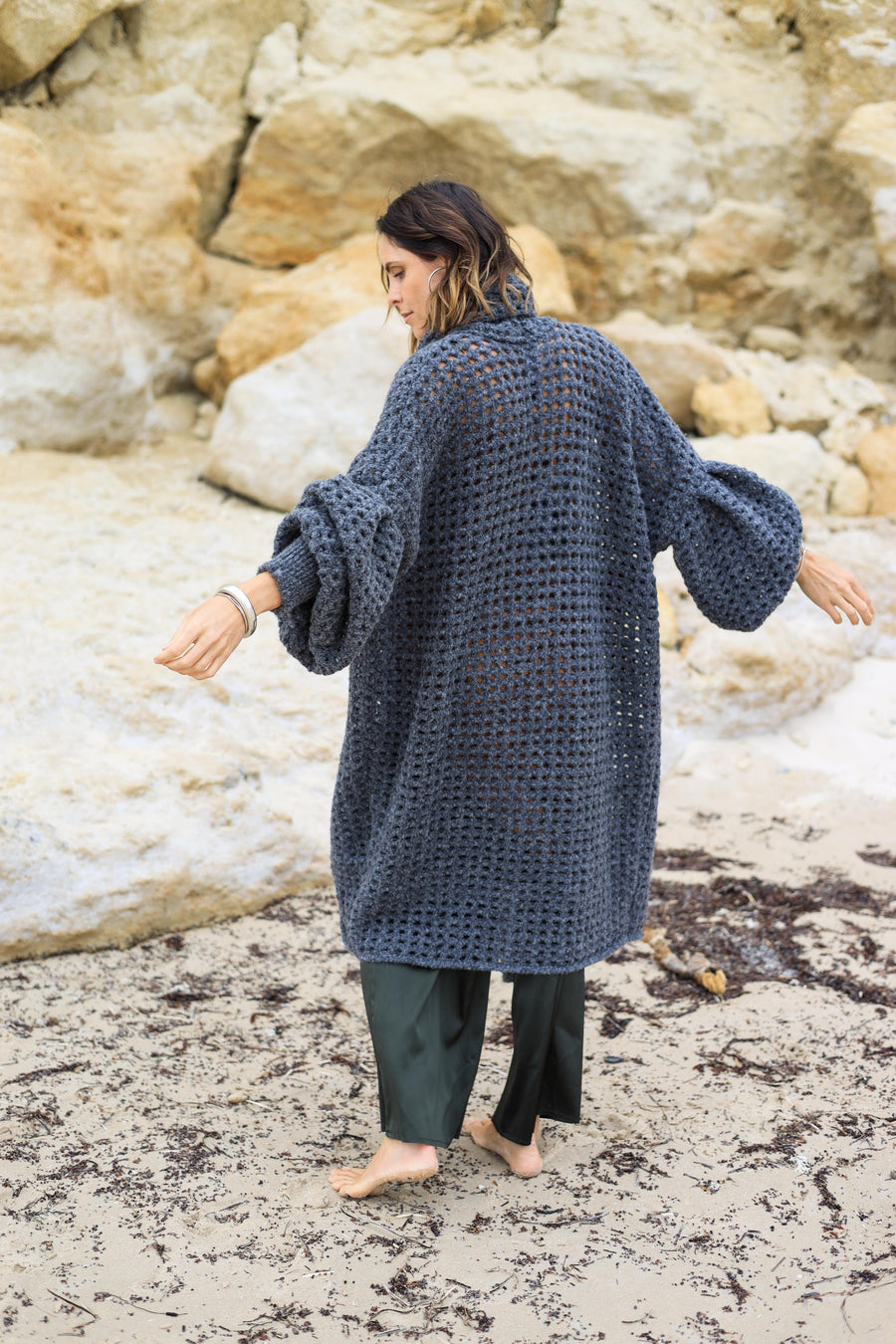 Balloon Sleeve Coatigan (Alpaca) - Mocca Marble