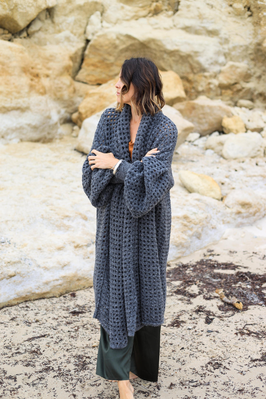 Balloon Sleeve Coatigan (Alpaca) - Mocca Marble