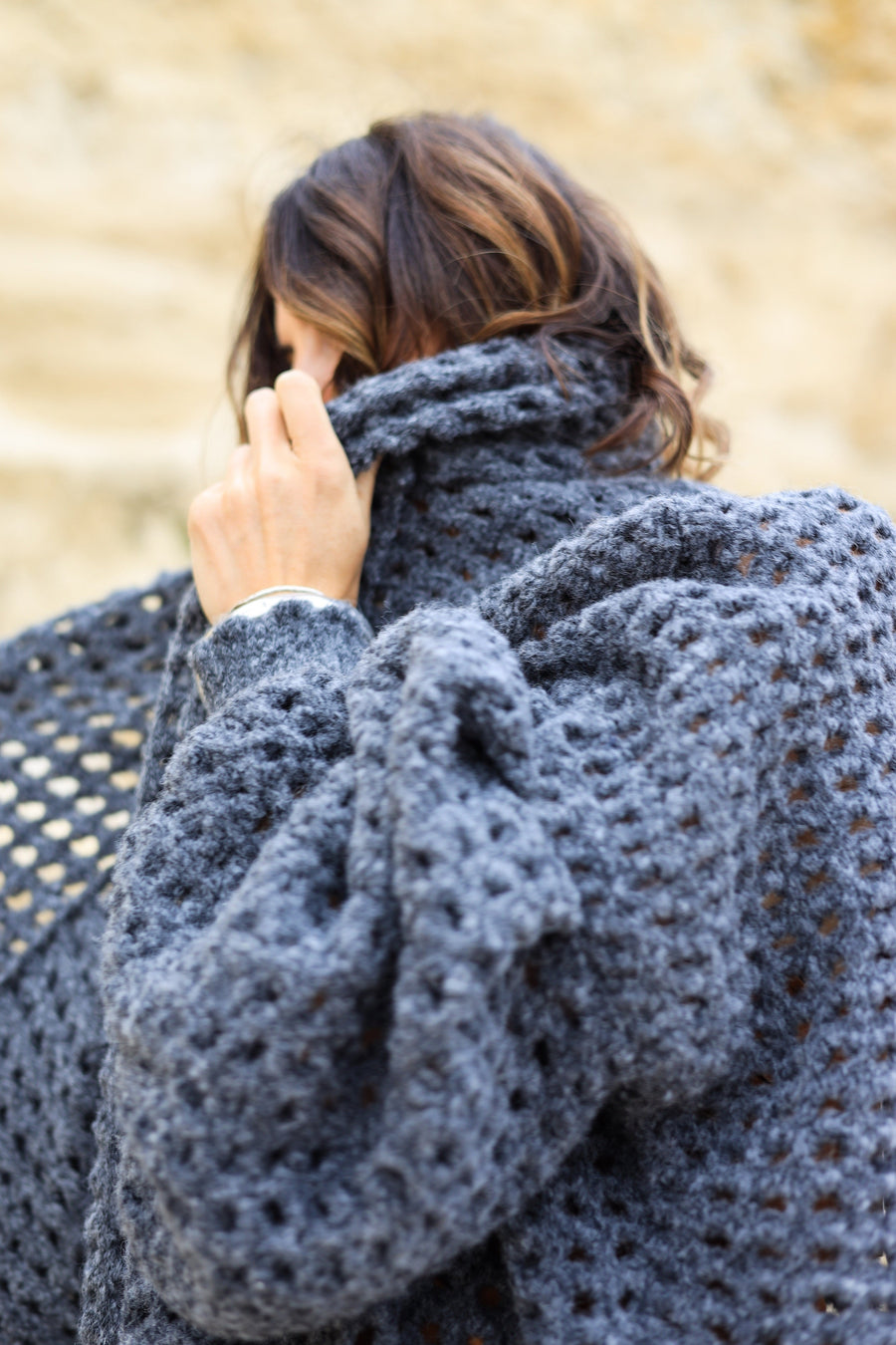 Balloon Sleeve Coatigan (Alpaca) - Mocca Marble
