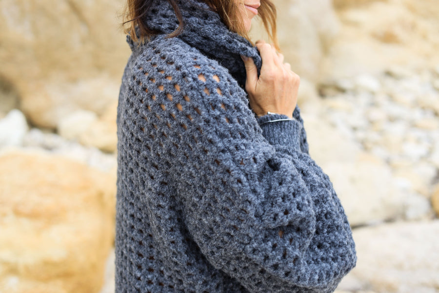 Balloon Sleeve Coatigan (Alpaca) - Mocca Marble