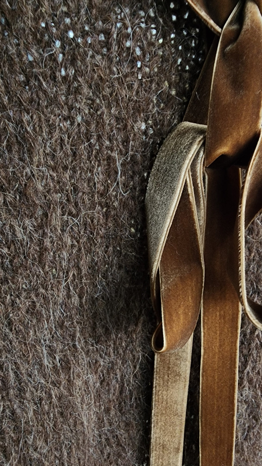 Hand Knit Batwing Sweater With Tie Back (Alpaca) - Cognac