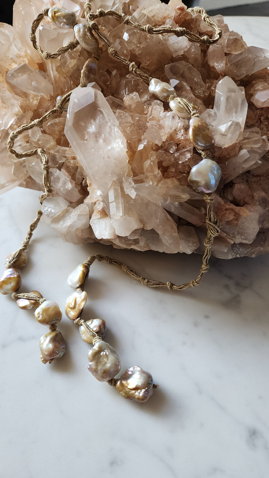 Mela multi pearl necklace on silk thread - golden coin pearls