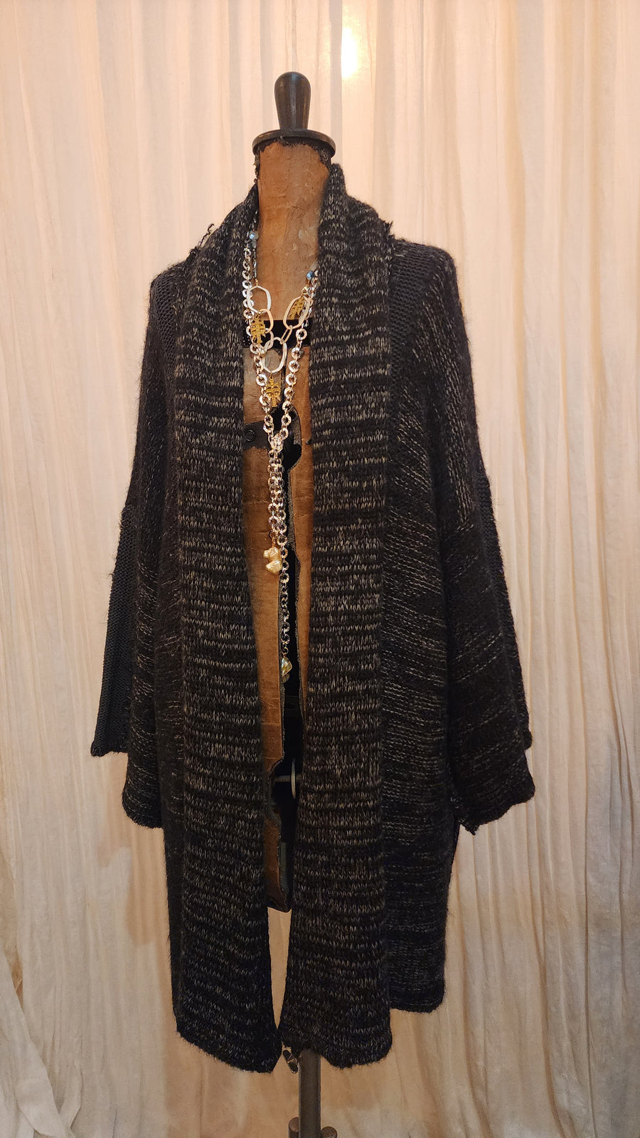 kimono style cardigan with mesh detail (alpaca)- blk marble