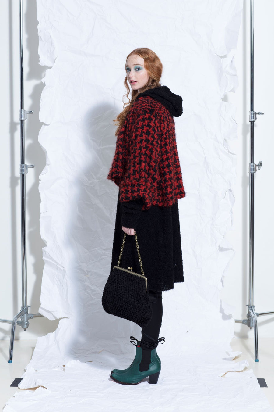 Hounds-Tooth Swing Jacket (Alpaca) Camel-Black
