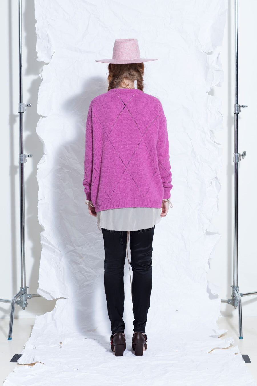 Argyle Grandpa Cardigan (Alpaca) Coral