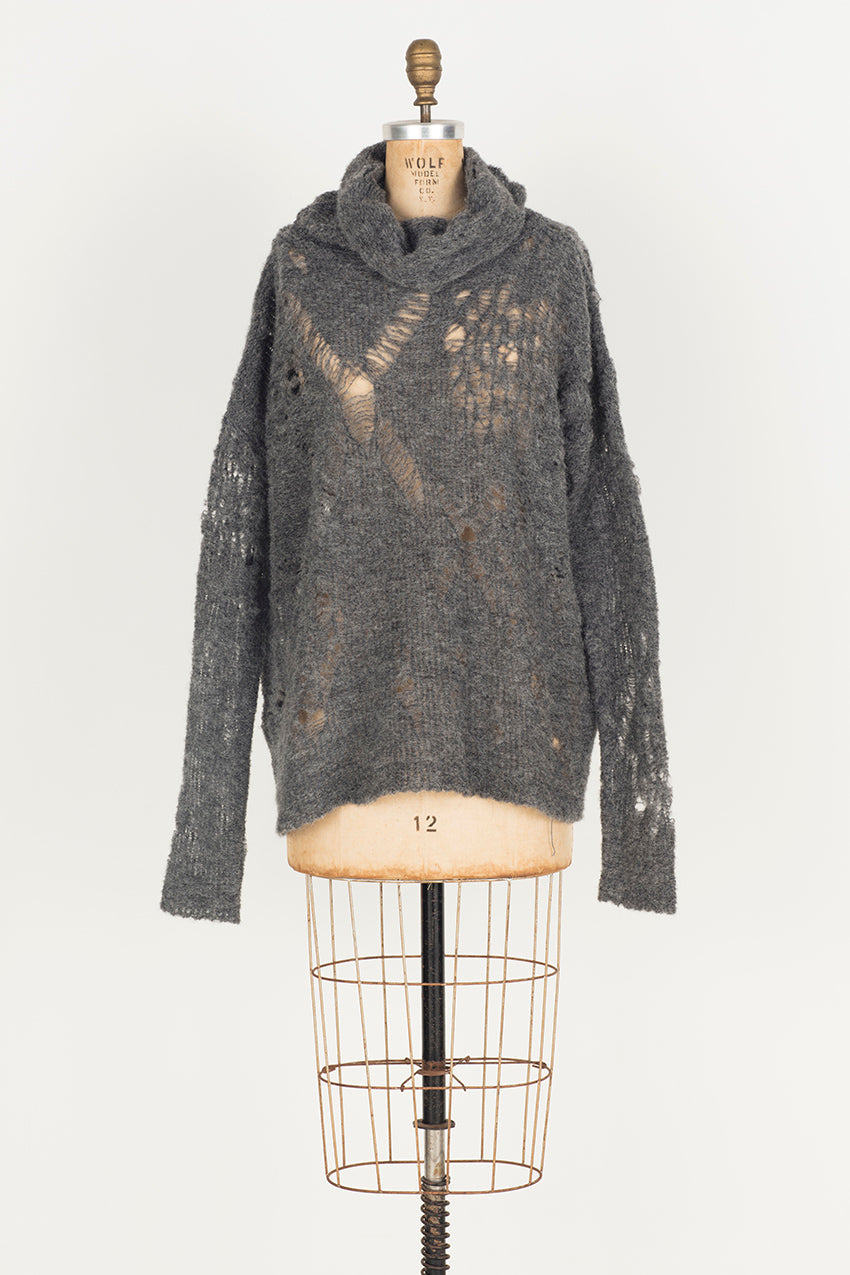 Alpaca Distressed spider lace sweater - Snow