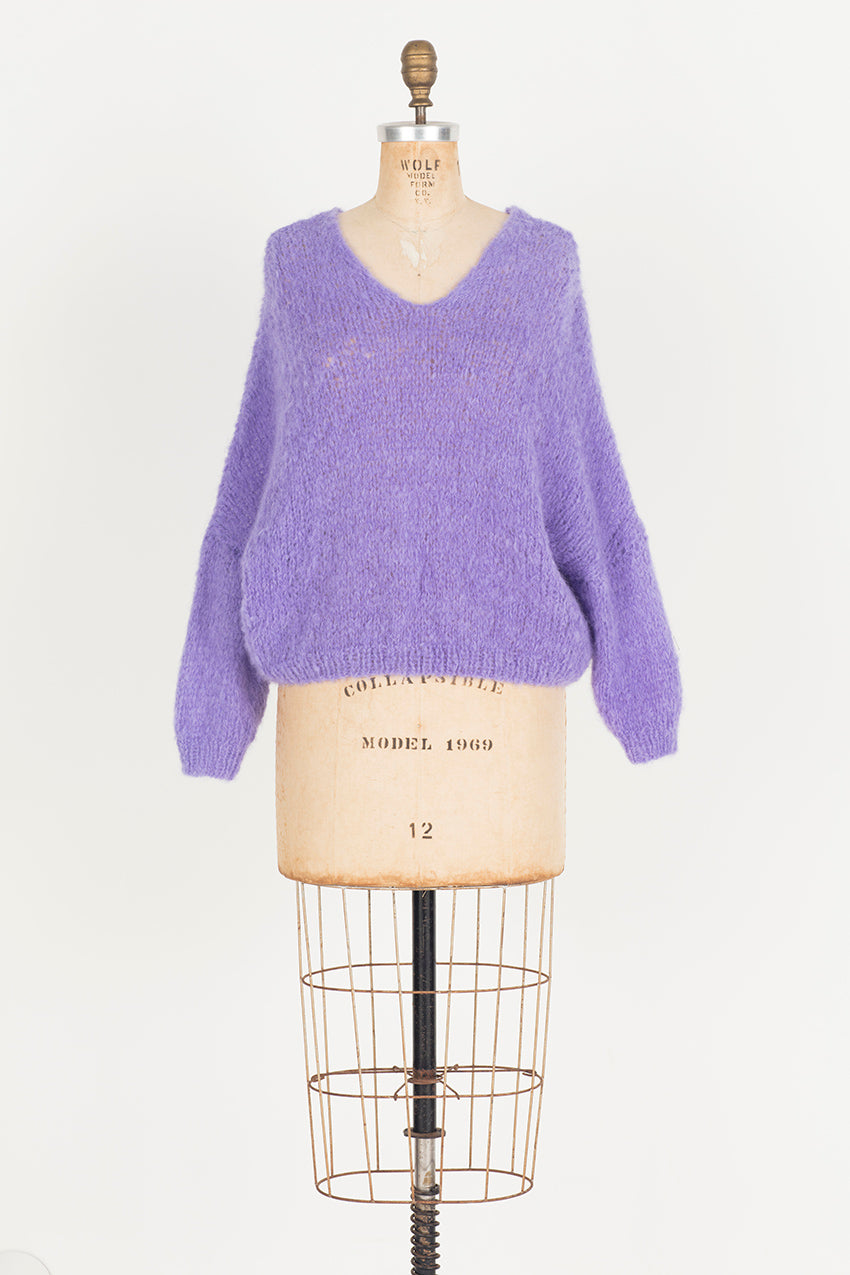 Alpaca hand knit batwing sweater - V neckline