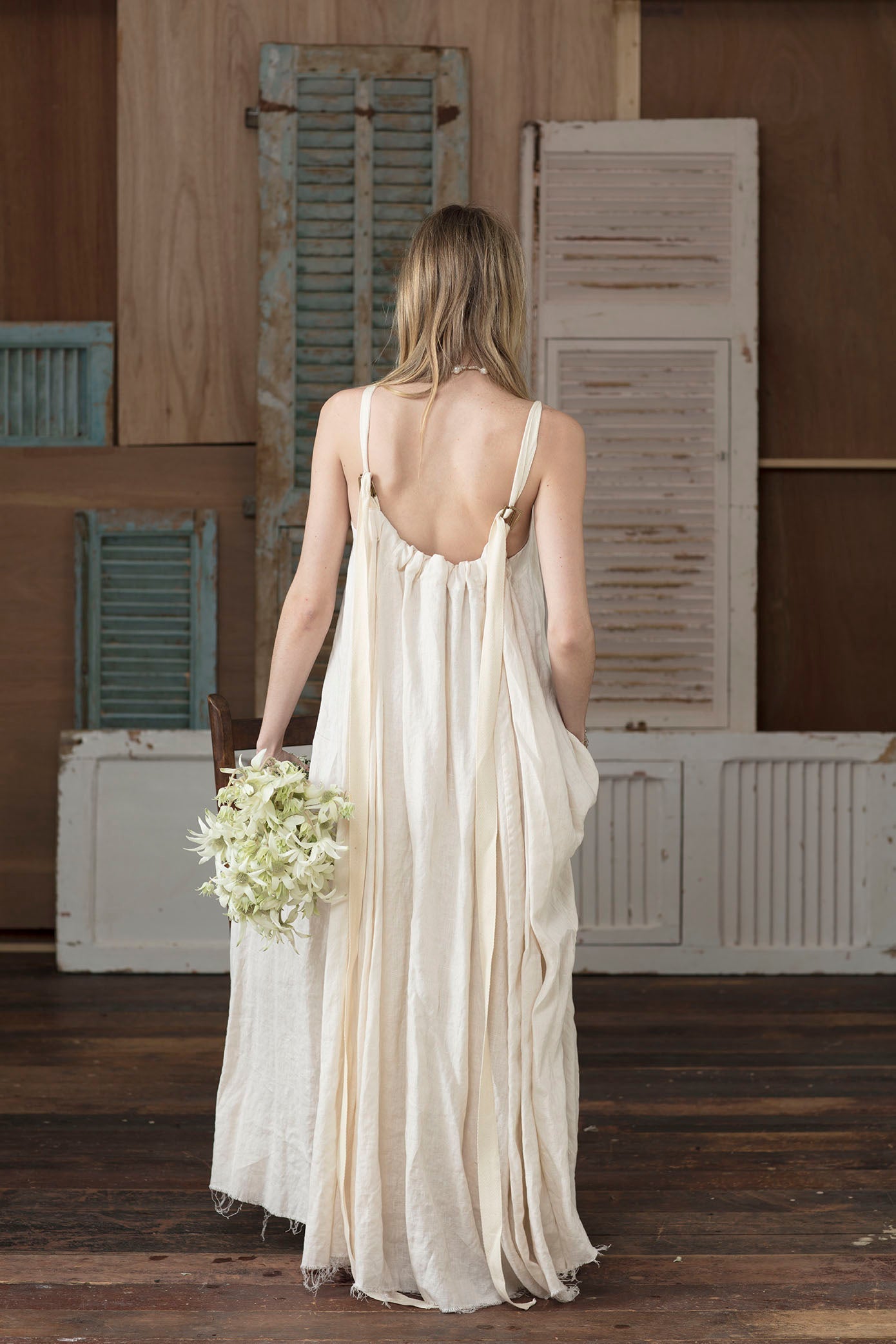 ワンピース Lona ribbon long dress Lona ribbon long dress AM1488 Linen Maxi Dress With Ribbon