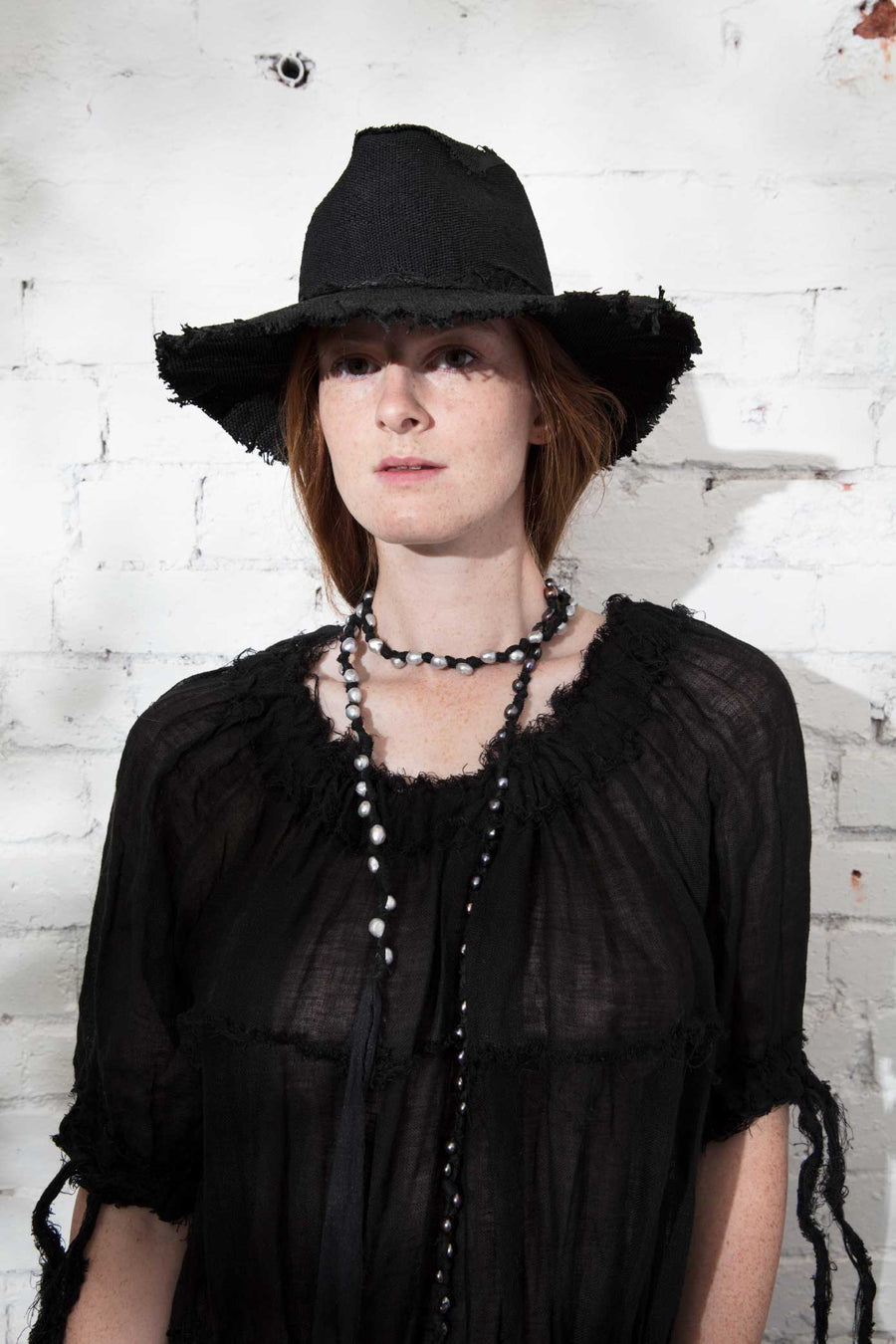 Volant Dress (Linen Gauze) Black