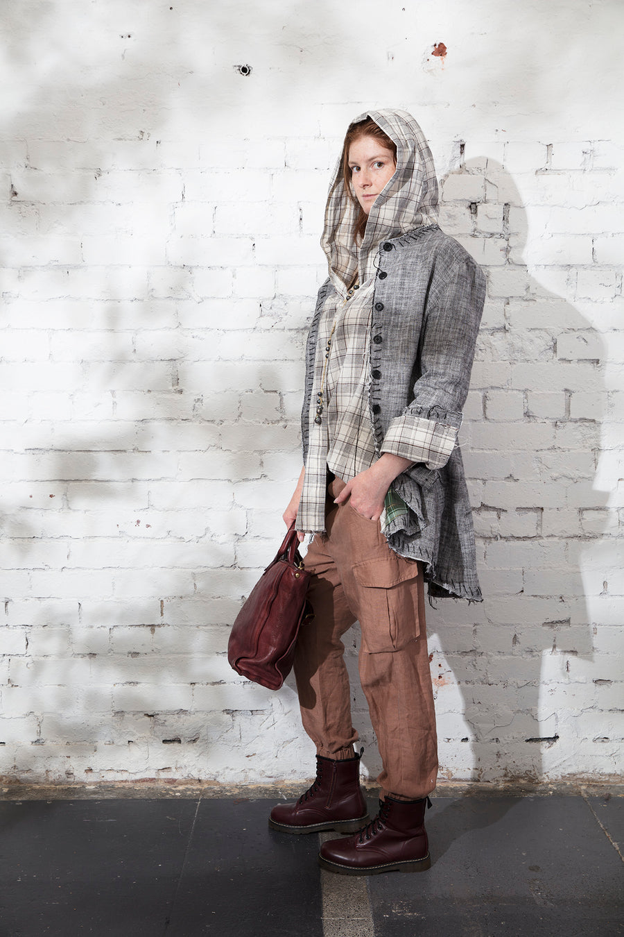 Hand - stitched Long tux style riding jacket - Linen herringbone