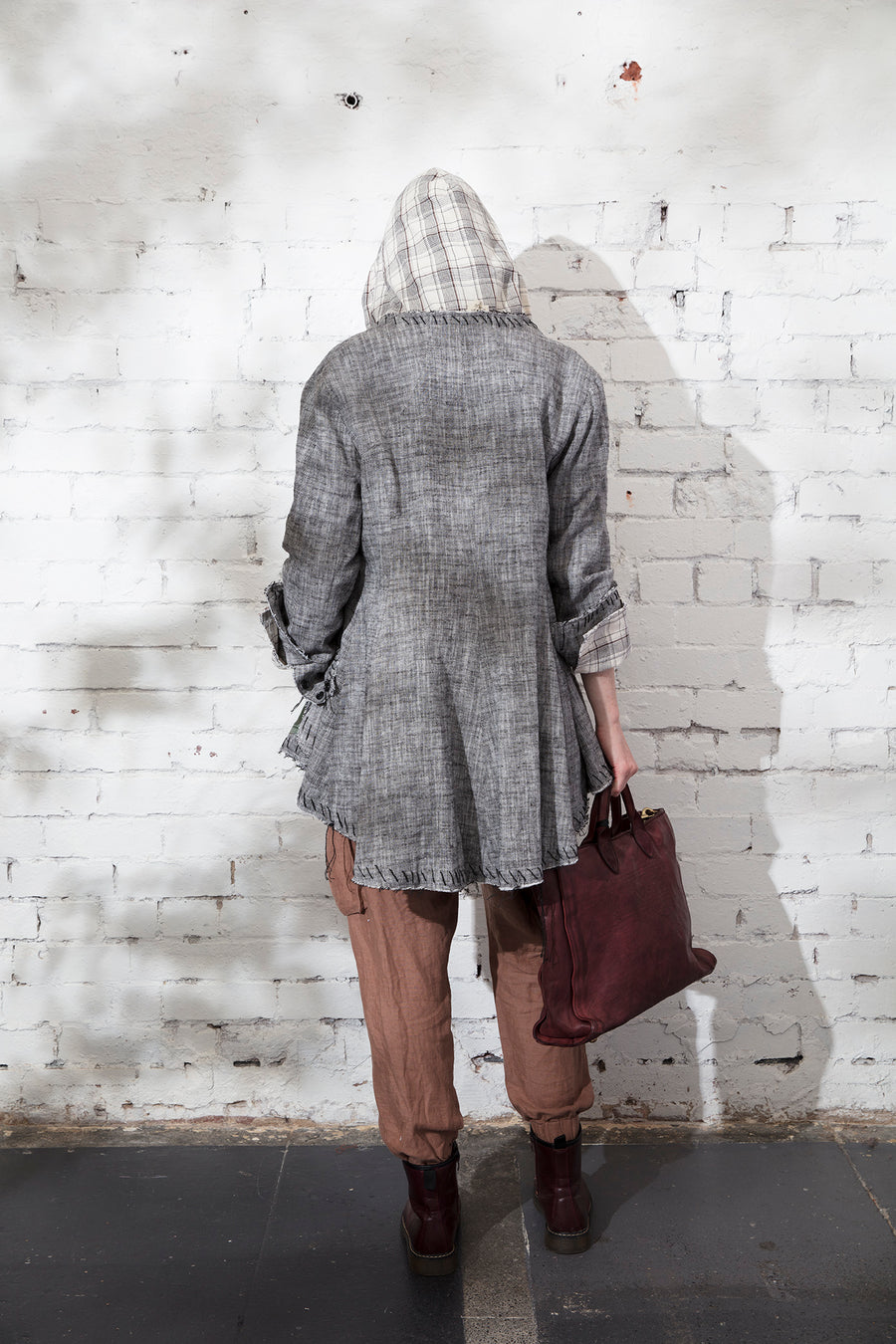 Hand - stitched Long tux style riding jacket - Linen herringbone