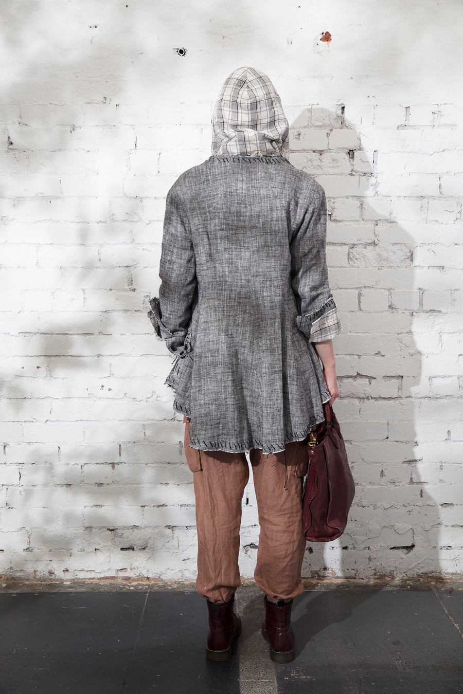 Hand - stitched Long tux style riding jacket - Linen herringbone