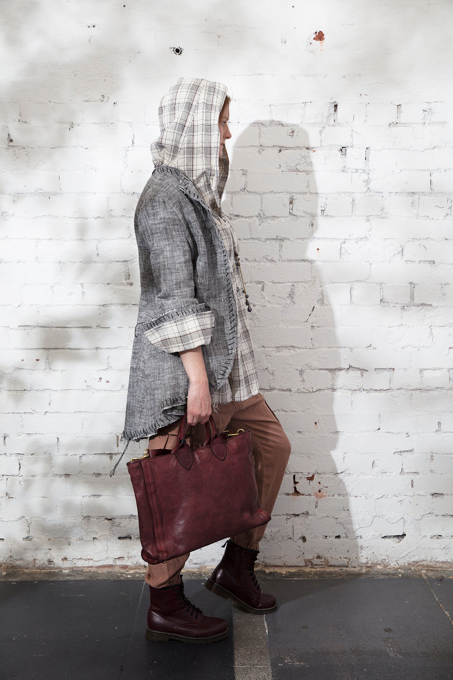 Hand - stitched Long tux style riding jacket - Linen herringbone