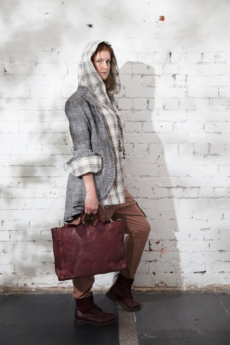 Hand - stitched Long tux style riding jacket - Linen herringbone