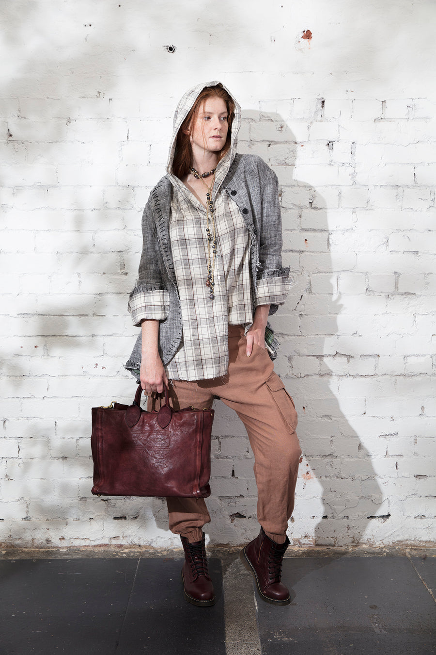 Hand - stitched Long tux style riding jacket - Linen herringbone