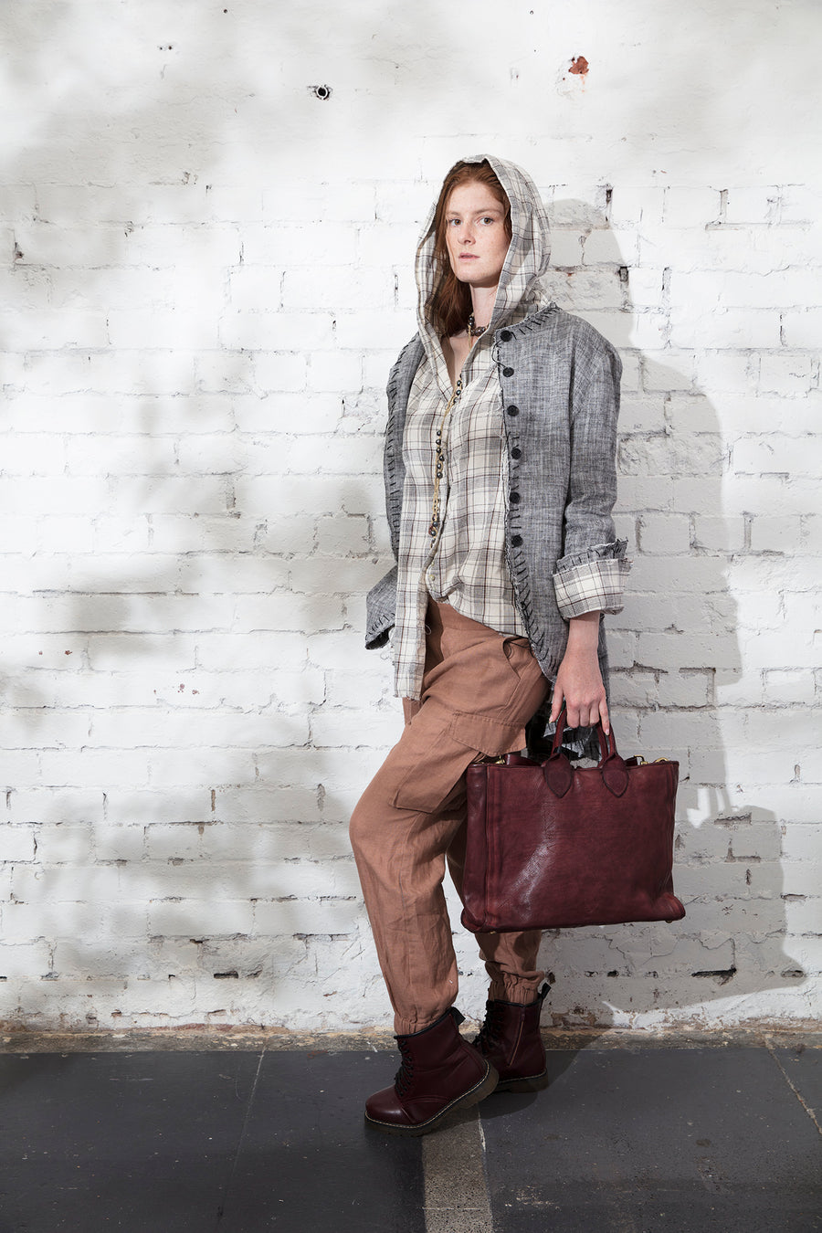Hand - stitched Long tux style riding jacket - Linen herringbone