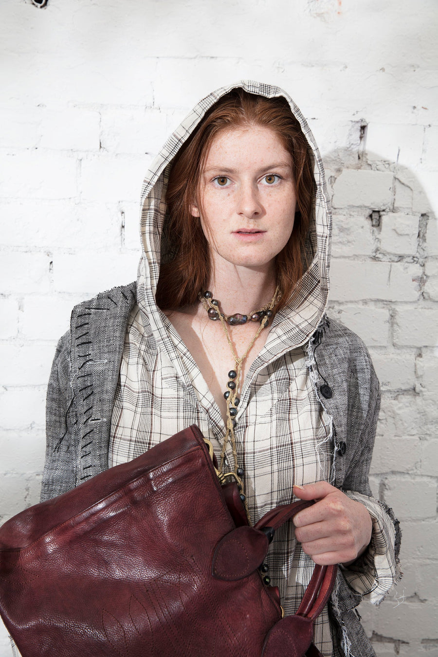 Hooded Shirt (Linen) - Checkered Weave