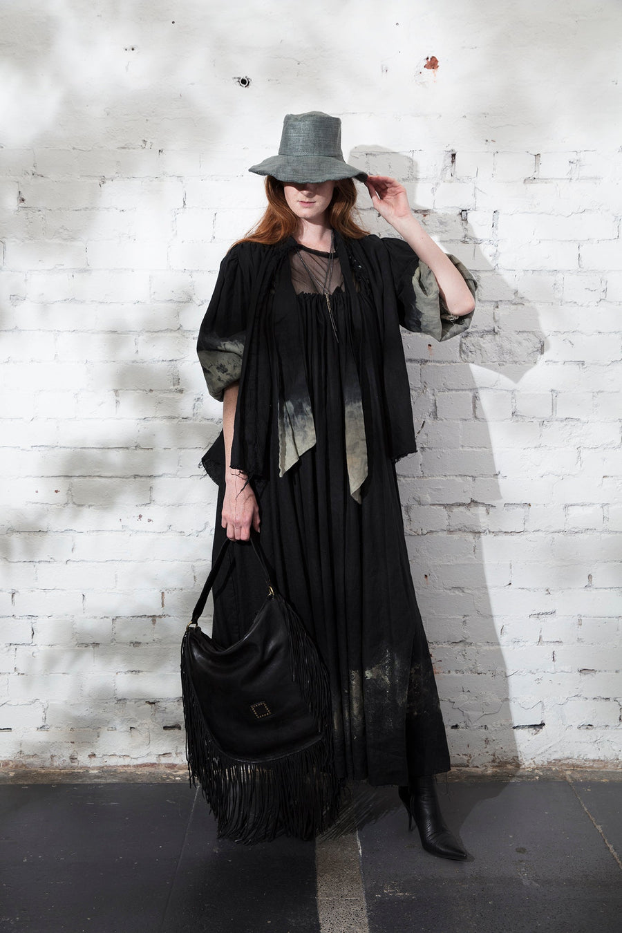 Button Through Neck Tie Blouse / Jacket (Linen) - Black Acid
