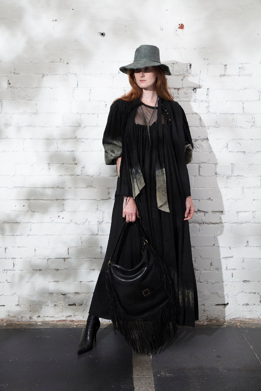 Button Through Neck Tie Blouse / Jacket (Linen) - Black Acid